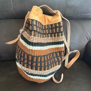 80’s weave basket bag farmers market bag medium sisal bag pack backpack artisan